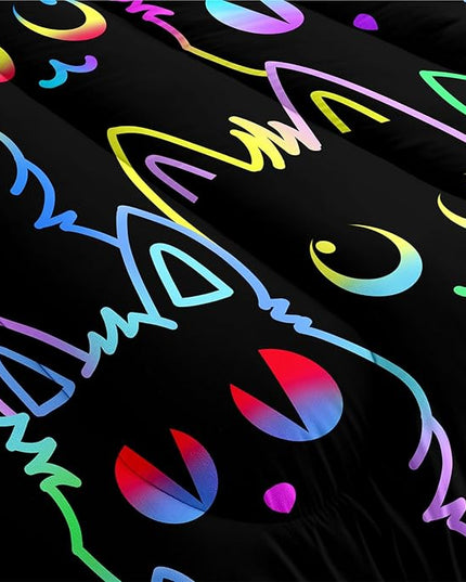 Cats Full Size Comforter Set for Girls - Cartoon Cats Bedding Set for Girls Room Lovely Cats Pattern Girls Bedding Set Soft Breathable Cats Comforter with 2 Pillowcases for All-Season - LeafyLoom