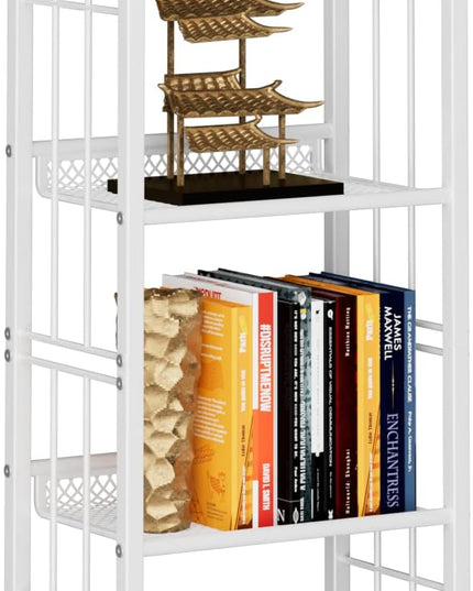 Bookshelf Storage Shelf Small Bookcase Freestanding Storage Stand for Living Room Bedroom, Kitchen, Rust Resistance, Easy Assembly Free Combination Multi-Functional Organizer (4 Tiers, White) - LeafyLoom