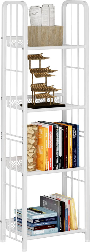Bookshelf Storage Shelf Small Bookcase Freestanding Storage Stand for Living Room Bedroom, Kitchen, Rust Resistance, Easy Assembly Free Combination Multi-Functional Organizer (4 Tiers, White) - LeafyLoom