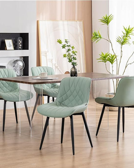 YOUNUOKE Dining Chairs Set of 2 Mid Century Modern Kitchen Chair Comfortable Upholstered Faux Leather Dinner Chairs for Kitchen Dining Room, Mint - LeafyLoom