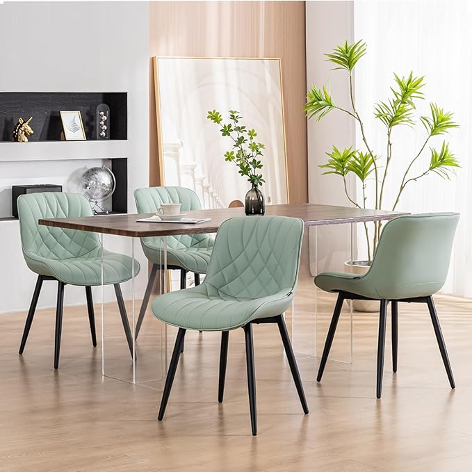 YOUNUOKE Dining Chairs Set of 2 Mid Century Modern Kitchen Chair Comfortable Upholstered Faux Leather Dinner Chairs for Kitchen Dining Room, Mint - LeafyLoom