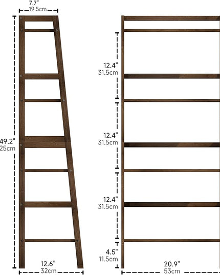 Ladder Bookcase, 4-Tier Leaning Bookshelf, Freestanding Open Display Storage Rack Shelf, Small Flower Plant Stand, Space Saving Bamboo Book Shelf, Walnut - LeafyLoom