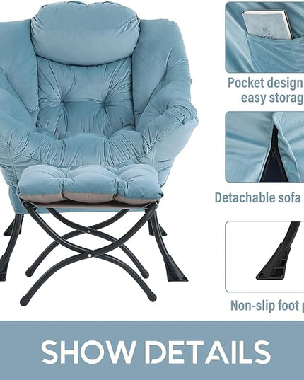 LITA Lazy Chair with Ottoman, Modern Accent Leisure Upholstered Sofa Chair, Contemporary Lounge Reading Chair with Armrests and a Side Pocket for Living Room, Bedroom & Small Space, Light Blue - LeafyLoom