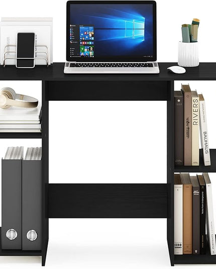 Furinno Jaya Computer Study Desk, Americano/Stainless Steel - LeafyLoom