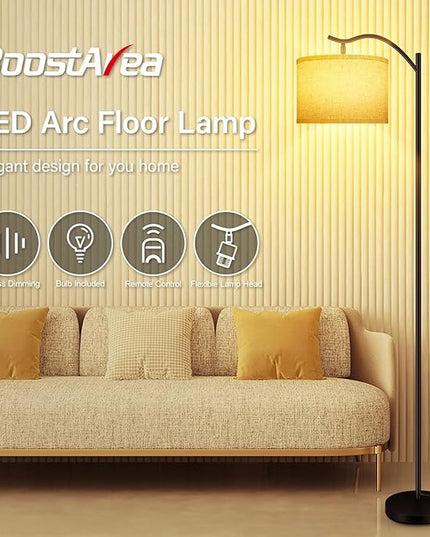 BoostArea Floor Lamp for Living Room,Arc Floor Lamp with Remote Control,Stepless Dimmable Brightness & Colors Temperature 2700k-6500k,Modern Standing Lamp for Bedroom Study Room Office,Beige - LeafyLoom