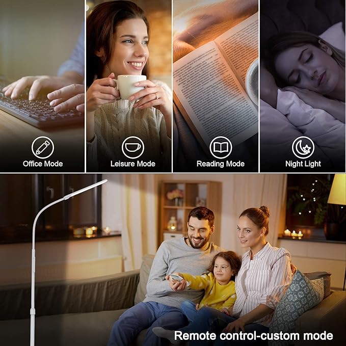 NXONE Led Floor Lamp,Modern Reading Adjustable Standing Height 4 Colors and Stepless Brightness Work Lamp for Living Room Bedroom Reading, White - LeafyLoom