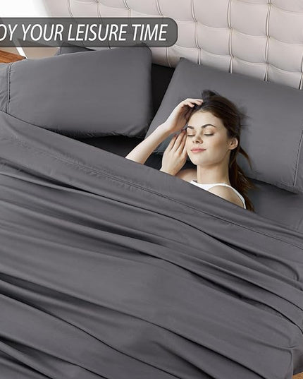 Whitney Home Textile King Sheet Set - 4 Piece Luxury Cooling Bed Sheets for King Size Bed, Silky Soft Sheets 16" Deep Pocket, Hotel Bedding Sheets and Pillowcases, Wrinkle Free Oeko-Tex Sheets - LeafyLoom