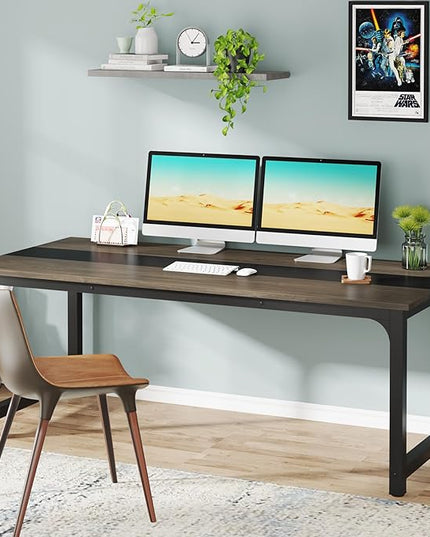 Tribesigns Modern Computer Desk, 70.8 x 31.5 inch Large Office Desk Computer Table Study Writing Desk Workstation for Home Office, Grey/Black - LeafyLoom
