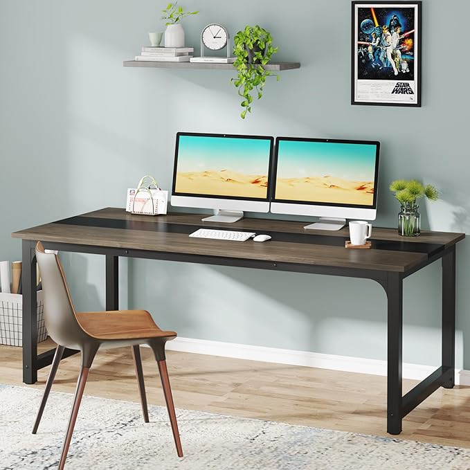 Tribesigns Modern Computer Desk, 70.8 x 31.5 inch Large Office Desk Computer Table Study Writing Desk Workstation for Home Office, Grey/Black - LeafyLoom