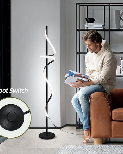 Modern Spiral Floor Lamp with Remote Control, 48W LED Floor Lamps for Living Room, 3 Colors Dimmable Tall Standing Lamp for Living Room, 60'' Modern Floor lamp for Bedroom Black - LeafyLoom