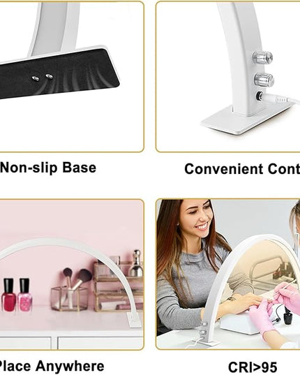 Half Moon Lamp for Naiil Desk 3000-6000k 50w LED Lash Lamp for Lash Extension Led Light for Nails tech, Stepless Dimming 3 Color Led Light for Nails Tech - LeafyLoom