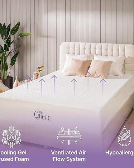 NapQueen Queen Mattress, 14 Inch Elizabeth Cooling Gel Memory Foam Mattress, Queen Bed Mattress in a Box, CertiPUR-US Certified, Medium Firm, Breathable Soft Fabric Cover - LeafyLoom