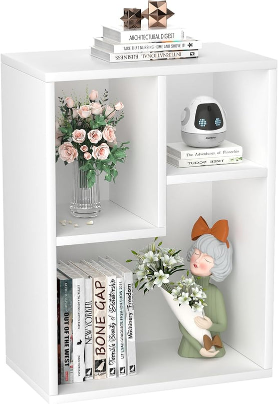 VECELO 3-Cube Small Bookshelf, Modern Bookcases with Shelves Height Up to 12.8 Inches, Suit for Common Size TextBook, Vertical or Horizontal, Cubby Storage Organizer,Pearl White - LeafyLoom