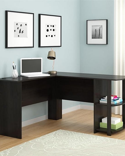 Ameriwood Home Dakota L-Shaped Desk with Bookshelves, Espresso - LeafyLoom