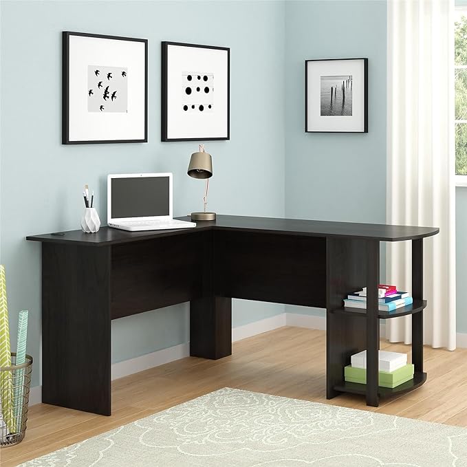Ameriwood Home Dakota L-Shaped Desk with Bookshelves, Espresso - LeafyLoom