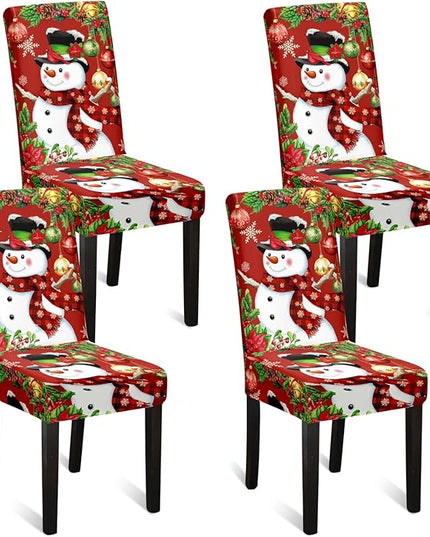U'Artlines Christmas Chair Covers Set of 4, Removable Washable Merry Christmas Dining Chair Seat Covers Stretch Protector Slipcovers for Dining Room Kitchen Holiday Party Decor, Snowman UArtlines