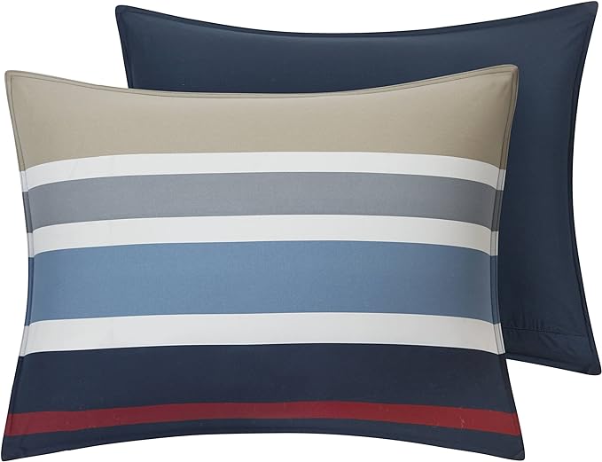 Nautica - Queen Comforter Set, Cotton Reversible Bedding with Matching Shams, Stylish Home Decor (Bradford Navy/Kahki, Queen) - LeafyLoom