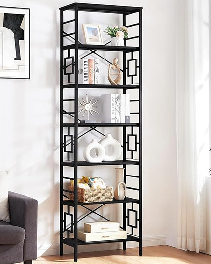 HOMISSUE Bookcase,7-Tier Tall Bookshelf Metal Bookcase and Bookshelves, Free Standing Storage Modern Bookshelf for Home Office Living Room and Bedroom，Black - LeafyLoom