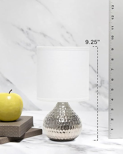 Simple Designs LT2073-SVW Mini Hammered Texture Silver Drip Table Lamp with White Shade - LeafyLoom