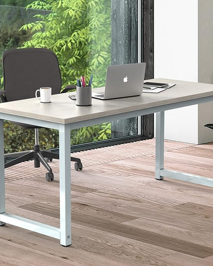 NSdirect Large Office Desk for Home Office, Large 63" Computer Desk Table, Wide Writing Study Desk for 2 Person, Metal Sturdy Frame Thicker Steel Legs, (White Oak, 63"L x 23.6"W x 29.5"H) - LeafyLoom