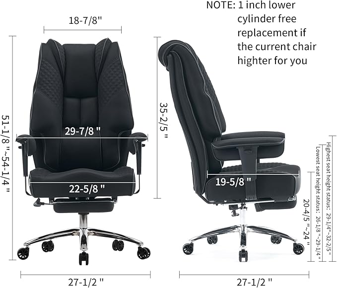 Big and Tall Office Chair 400lbs Wide Seat, Mesh High Back Executive Office Chair with Foot Rest, Ergonomic Office Chair Lumbar Support for Lower Back Pain Relief (Mesh Black) - LeafyLoom