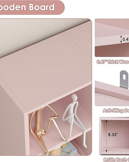 FOTOSOK 8-Tier Media Tower Rack, 11.6 X 9.3 X 70.9 Inches CD DVD Slim Storage Cabinet with Adjustable Shelves, Tall Narrow Bookcase Display Bookshelf for Home Office, Pink - LeafyLoom