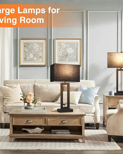 22" Tall Living Room Lamps for Night Stands - Touch Bedside Lamp with USB C+A, 3 Way Dimmable bedroom Lamps for End Tables Set of 2, Modern Night Stand Lamps for Bed Side(Black&Black) - LeafyLoom
