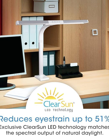OttLite Perform LED Clamp Lamp for Desks with ClearSun LED Technology - Extra Wide Overhead Lighting with 3 Color Temperatures - Sturdy Clamp Mounts to Tables for Home, Office, Dorms & Workbench - LeafyLoom