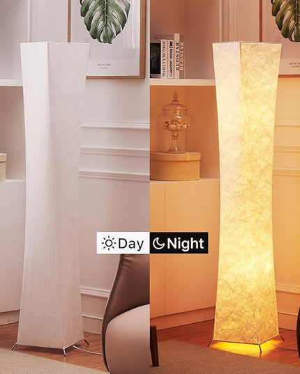 chiphy Floor Lamp, Dimmable 61" Tall Standing Lamp, 3 Levels Adjustable Brightness 12Wx2 LED Bulbs, Column Floor Light w/White Fabric Shade, Home Decor for Living Room, Bedroom, Kids Room - LeafyLoom