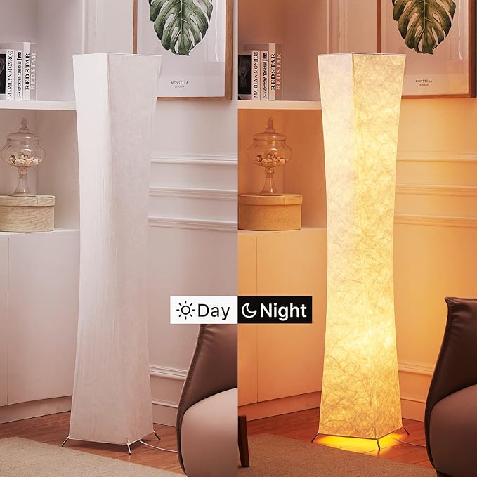 chiphy Floor Lamp, Dimmable 61" Tall Standing Lamp, 3 Levels Adjustable Brightness 12Wx2 LED Bulbs, Column Floor Light w/White Fabric Shade, Home Decor for Living Room, Bedroom, Kids Room - LeafyLoom