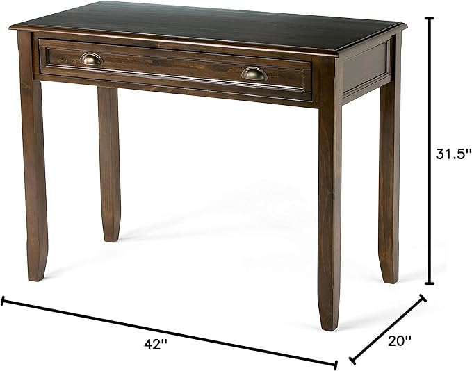 SIMPLIHOME Burlington SOLID WOOD 42 inch Wide Home Office Desk, Writing Table, Workstation, Study Table Furniture in Mahogany Brown with 1 Drawer - LeafyLoom