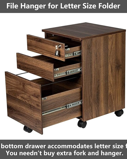 TOPSKY 3 Drawers Wood Mobile File Cabinet Fully Assembled Except Castors (Rustic Brown, 16.3x15.7x24.4) - LeafyLoom