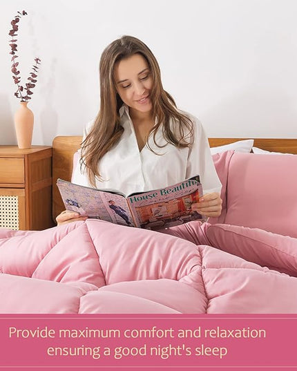 WhatsBedding Pink Comforter Set, Twin Lightweight Comforter Duvet Set for Summer,3 Pieces - LeafyLoom