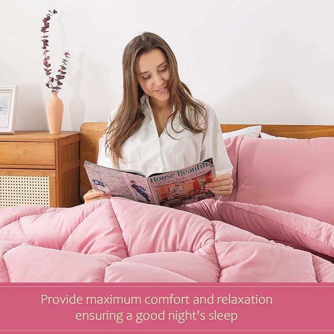 WhatsBedding Pink Comforter Set, Twin Lightweight Comforter Duvet Set for Summer,3 Pieces - LeafyLoom