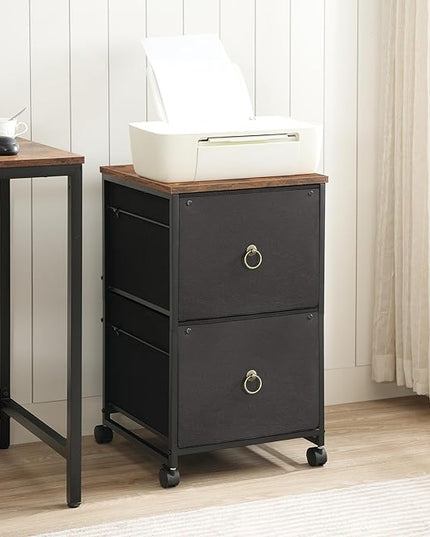 HOOBRO 2 Drawer Mobile File Cabinet, Rolling Printer Stand, Vertical Filing Cabinet, Office Cabinet, Filing Cabinet for Home Office, A4/Letter Size, Nonwovens Drawer, Black and Rustic Brown BFK20WJ01 - LeafyLoom