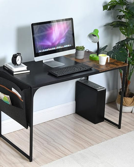 47 inch Study Storage Bag Space Saving for Home Office, Modern Simple Style PC Metal Frame Computer Desk, Writing Table, Black, Brown - LeafyLoom