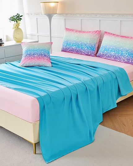 PERFEMET Rainbow Queen Comforter Set with Sheets, 6 Pieces Blue Green Bedding Sets for Girls, Tie Dye Ombre Bed Set for Bedroom Decoration, Lightweight All Season Bed in A Bag - LeafyLoom