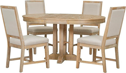 Extendable Round Upholstered, X-Shape Base, Modern Small Kitchen Chairs Room Home Furniture Breakfast Nook, Dining Table Set for 4-6, Natural - LeafyLoom