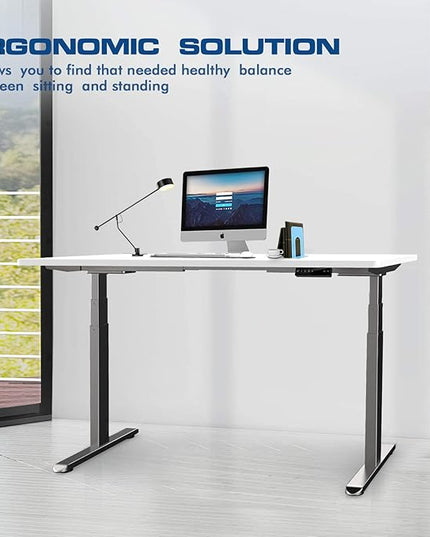 AIMEZO Standing Desk Frame, Dual Motor Electric Height Adjustable Sit Stand Desk Frame with 4 Memory Preset Button, USB Charging Port for Home Office (3 Tier Legs, Gray) - LeafyLoom