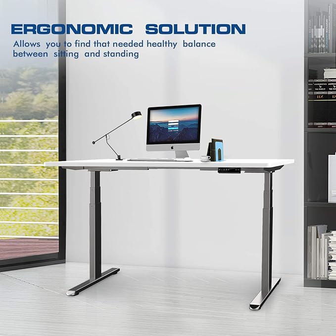 AIMEZO Standing Desk Frame, Dual Motor Electric Height Adjustable Sit Stand Desk Frame with 4 Memory Preset Button, USB Charging Port for Home Office (3 Tier Legs, Gray) - LeafyLoom