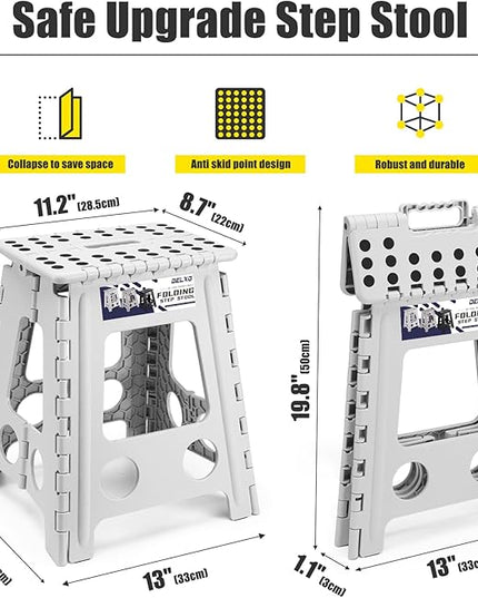 Delxo 16 Inch Folding Step Stool, Heavy Duty Foldable Stool for Adults,Premium Portable Collapsible Plastic Step Stool,Non Slip Folding Stools for Kitchen Bathroom Bedroom Up to 400LBS,(Grey 1PC) - LeafyLoom