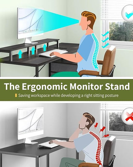 Yoobure Computer Desk, Gaming Desk with LED Lights & Power Outlets, Office Desk with Fabric File Cabinets, 55.1" Gaming Table with Long Monitor Stand, PC Gamer Desk with Drawers for Home office, Grey - LeafyLoom