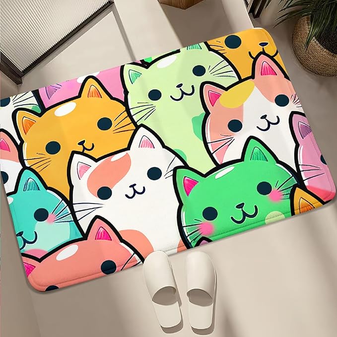 Cat Rug for Girls Room - Cat Pattern Rug Decor for Bedroom Cute Cat Area Rug Carpet Cartoon Cat Rug Kids Room, 2x3 Feet - LeafyLoom