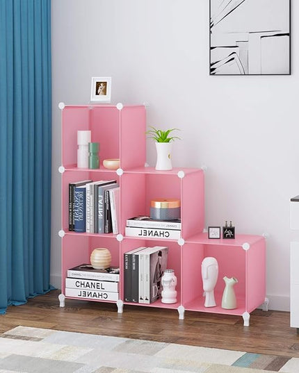HOMIDEC 6-Cube Storage Shelf, Storage Bookcase Bookshelf with Metal Hammer, Storage Cubes Organizer Cabinet for Kids, Closet, Bedroom, Bathroom, (11.8x11.8x11.8 inch), Light Pink - LeafyLoom