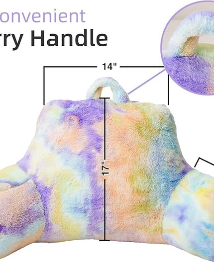A Nice Night Faux Fur Reading Pillow Bed Wedge Large Adult Children Backrest with Arms Back Support for Sitting Up in Bed/Couch for Bedrest,Tie Dyed Purple - LeafyLoom