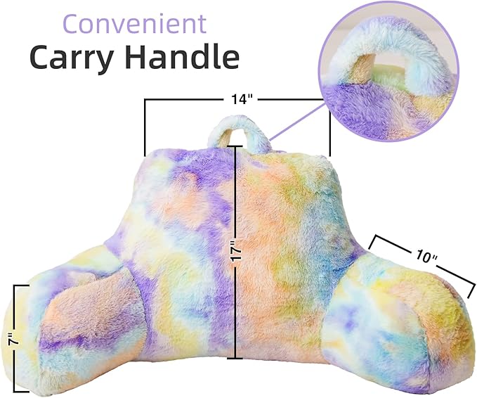 A Nice Night Faux Fur Reading Pillow Bed Wedge Large Adult Children Backrest with Arms Back Support for Sitting Up in Bed/Couch for Bedrest,Tie Dyed Purple - LeafyLoom