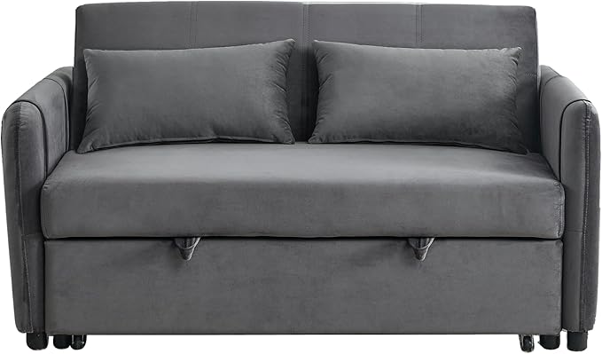 Modern Convertible Loveseat Sofa Bed, Compact Functional Love Seat,Comfy Velvet Sleeper Sofabed 3 in1 Recliner Sofa&Couch with Removable Side Pockets for Small Space Living Room/Guest Room - LeafyLoom