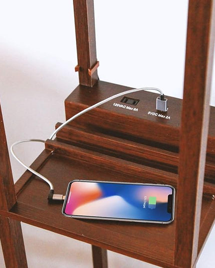 Brightech Maxwell Charger - Modern Shelf Floor Lamp with USB Charging Ports & Electric Outlet - Corner Display Floor Lamps with Shelves for Living Room, Bedroom and Office - Havana Brown - LeafyLoom