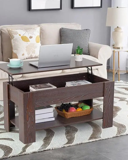 FDW Lift Top Coffee Table with Hidden Compartment and Storage Shelf Wooden Lift Tabletop for Home Living Room Reception Room Office (Espresso) - LeafyLoom