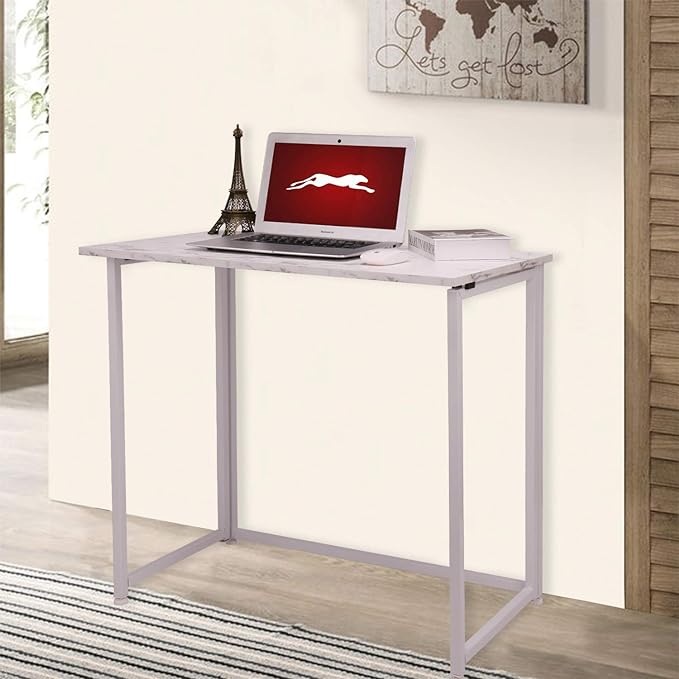 Leopard Outdoor Products Folding Computer Desk for Small Spaces, Space-Saving Home Office Desk, Foldable Computer Table, Laptop Table, Writing Desk, Compact Study Reading Table (Marble White) - LeafyLoom